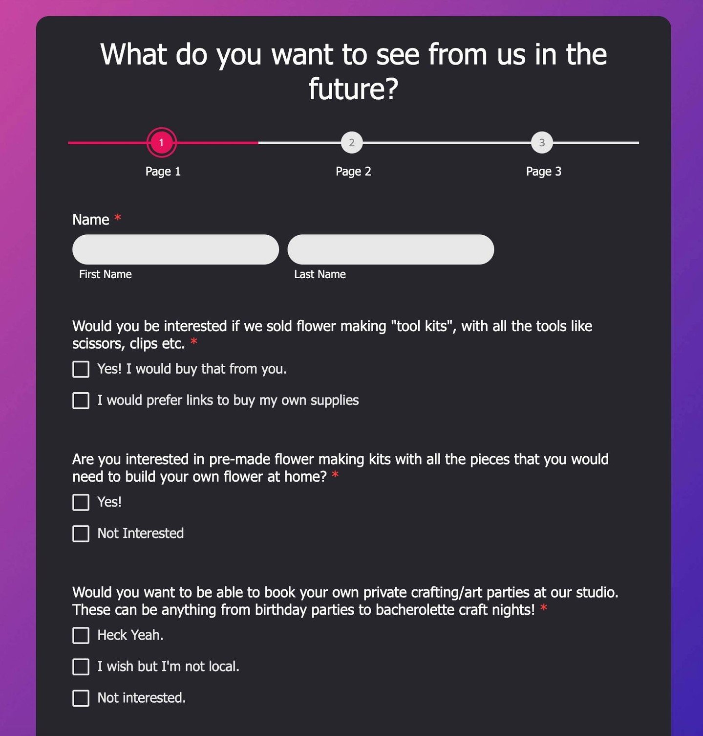 Are you interested in taking workshops? We have put together a survey to see what kinds of workshops and services you all are most interested so we make sure to provide what you want! AND every person who fills it out gets a $5 gift certificate code 