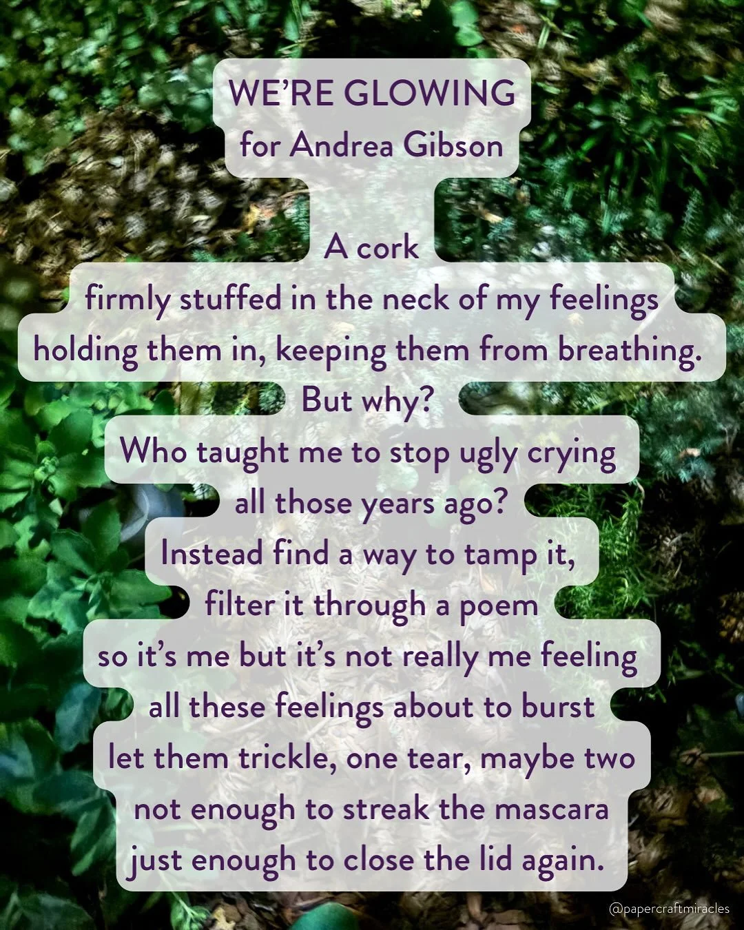 Finally put all these feelings about @andreagibson into a poem called We’re Glowing. 
You’re all of us now…and we’re glowing. 
⚡️⚡️⛈️🌩️💔❤️💔❤️💔❤️💔🌩️⛈️⚡️⚡️