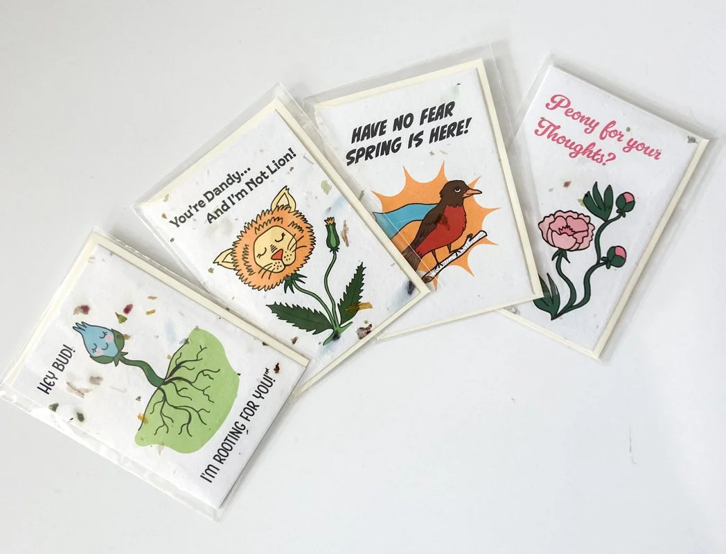 Handmade seed paper greeting cards with floral inclusions