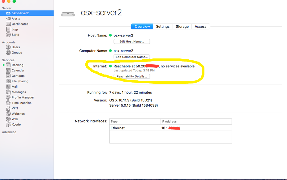 Main OS X Server Panel