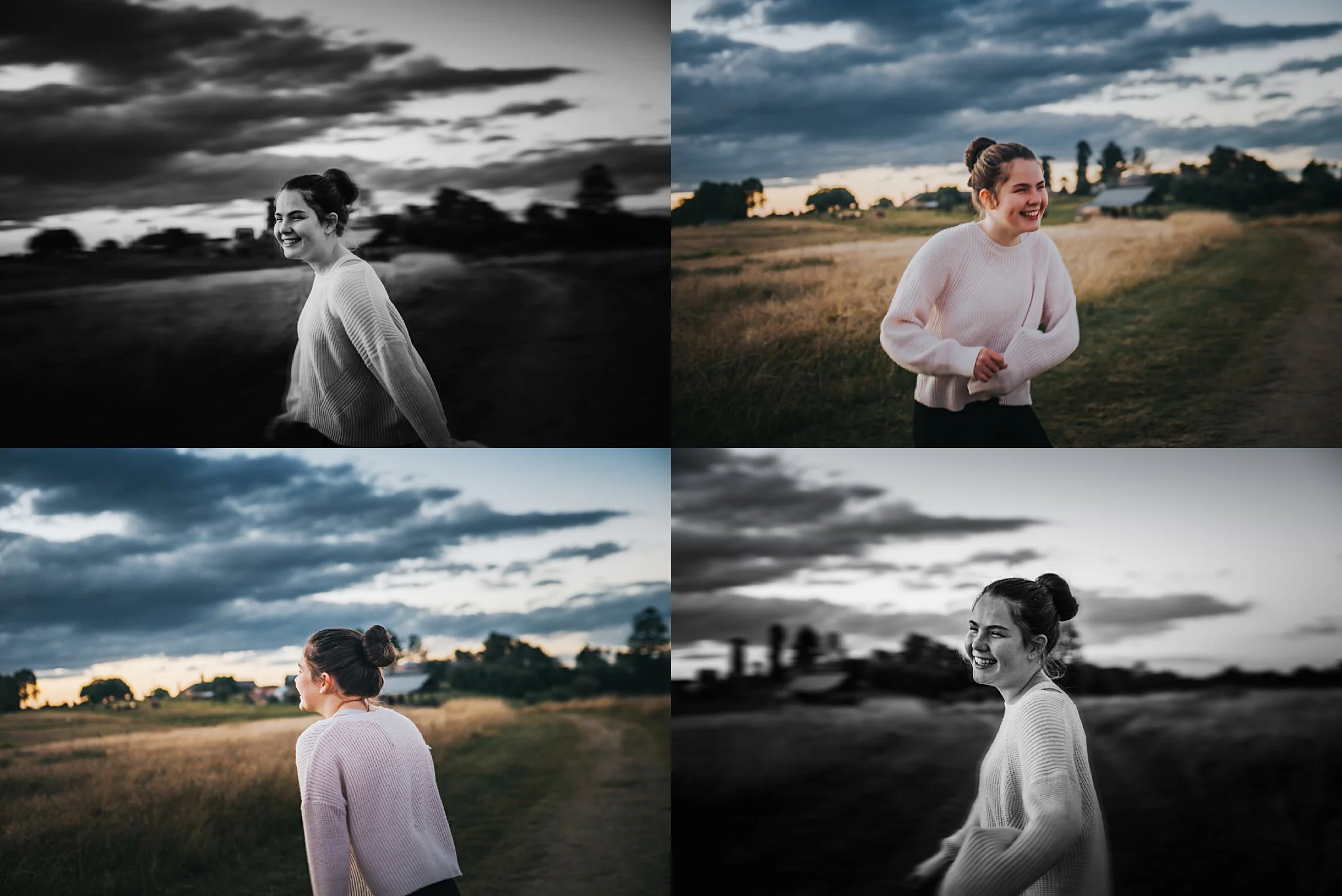 A teenage girl spins around with laughter as the sunsets behind her in Rouse Hill, Sydney.