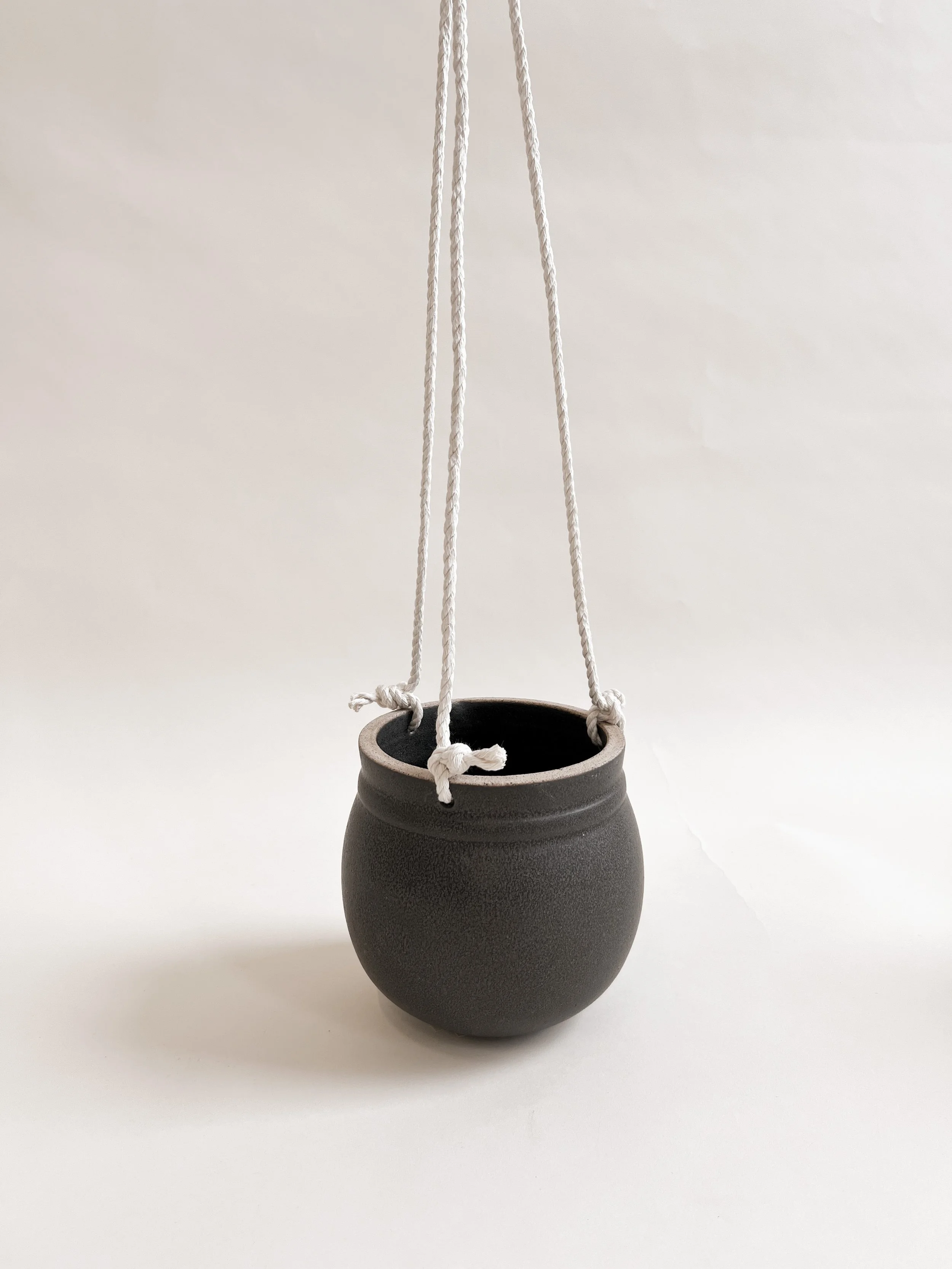 Charcoal Medium Hanging Planter Second — Campfire Pottery