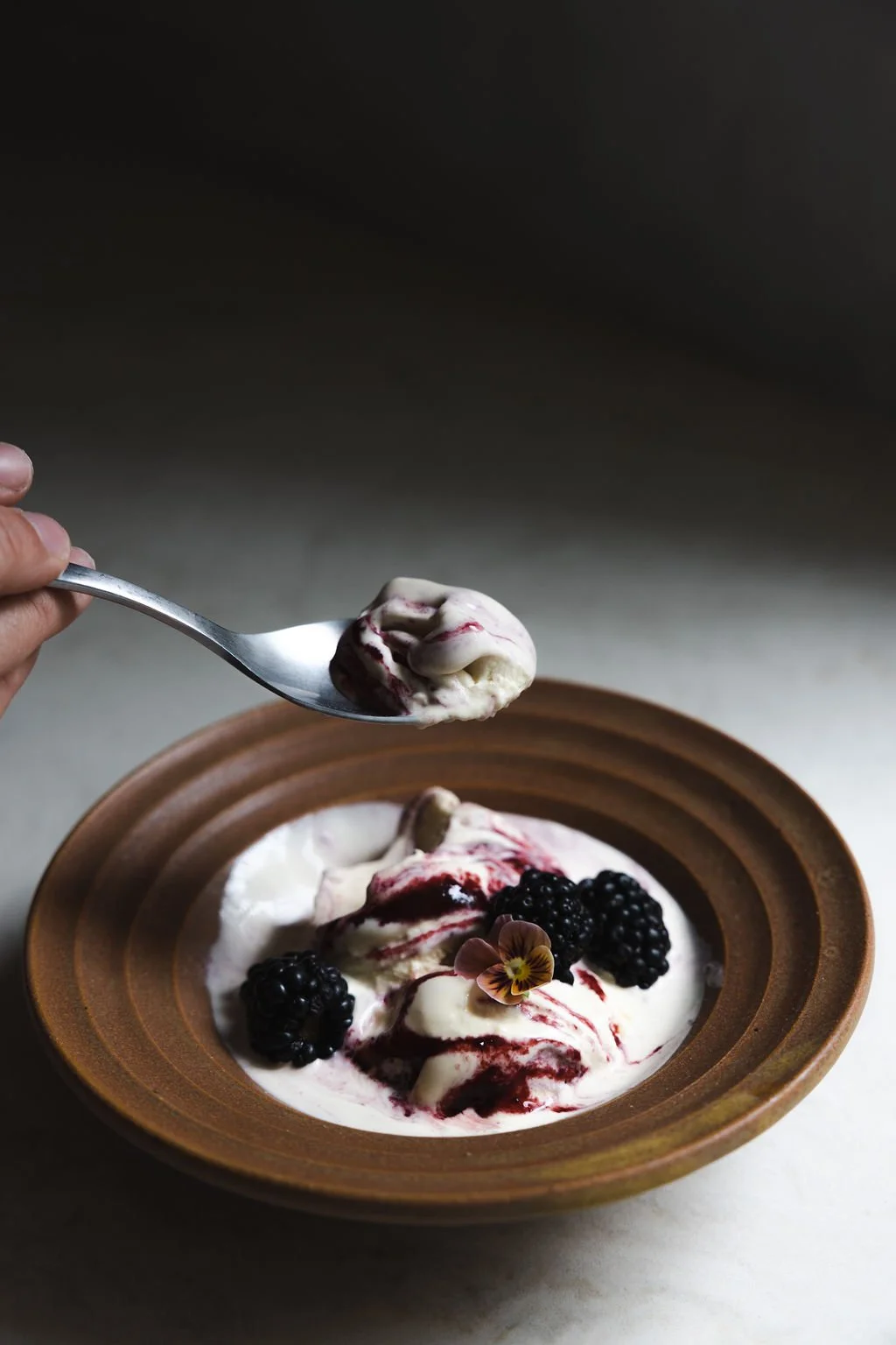 &nbsp;Orange Olive Oil Gelato with Blackberry Compote