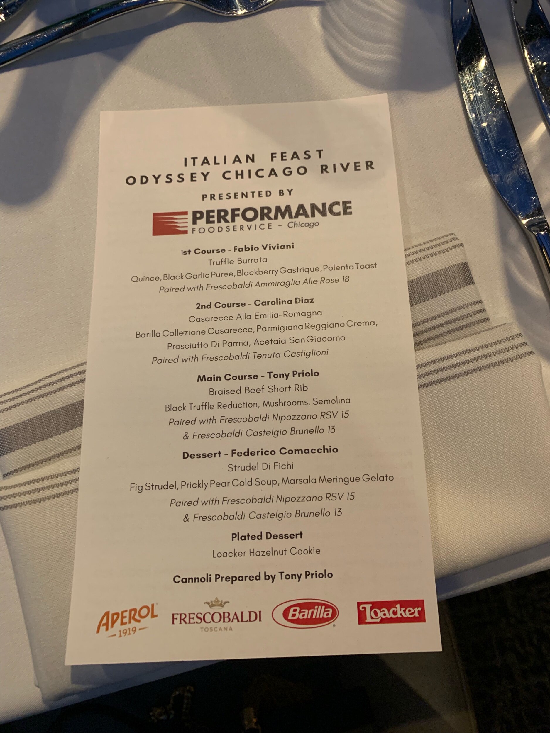 Menu for the evening
