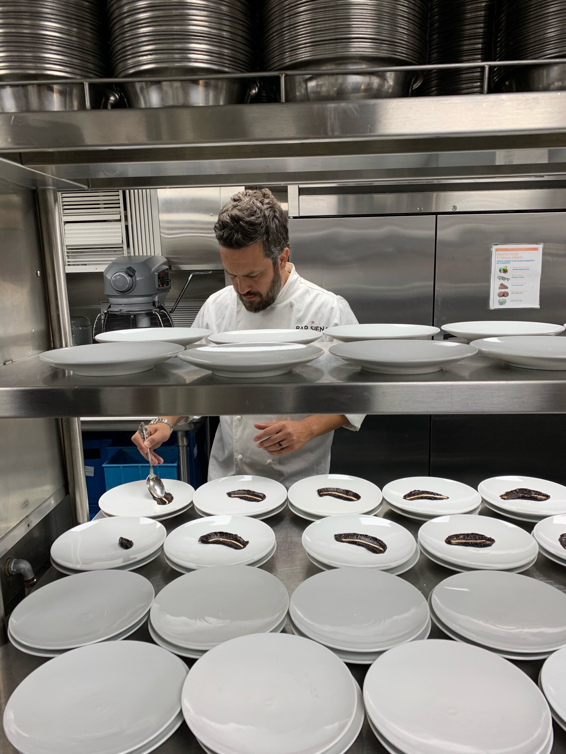 Chef Fabio Viviani plating the first course
