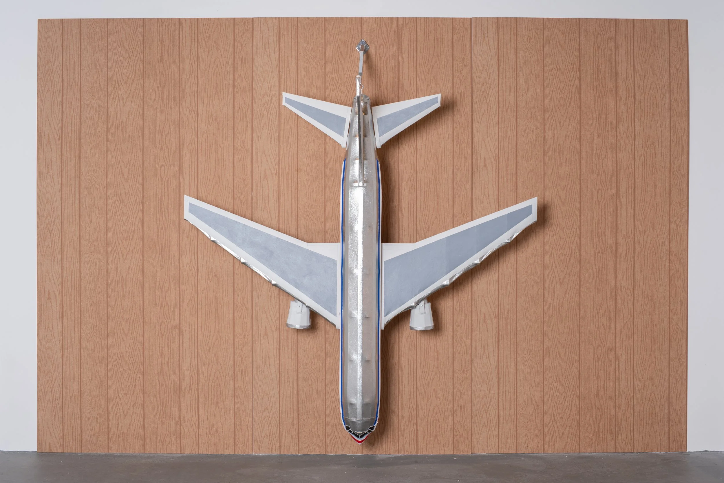  Cultural Decoy #1 (9-11), 2022  Acrylic paint and graphite on canvas, plywood frame, steel   76 x 74 x  22.25   