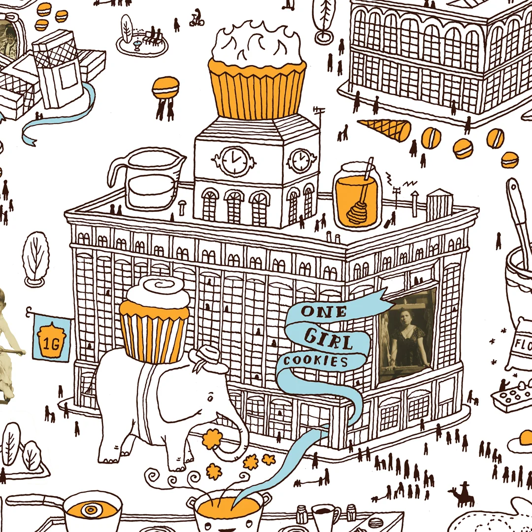 One Girl Cookies Mural, Dumbo, Brooklyn / Illustration: Aaron Meshon / Architect: Oliver Freundlich / DETAIL