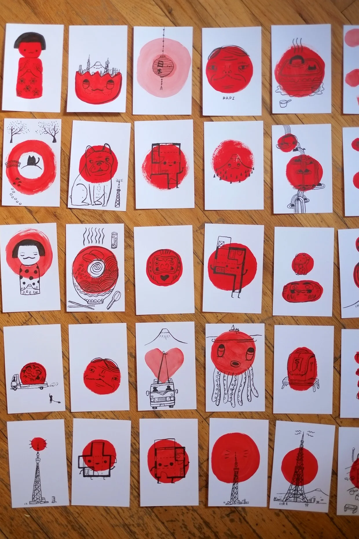  Some of the 175 original paintings I made for the Gutai Card box vending machine at the " Gutai Spledid Playground" exhibit at the Guggenheim.&nbsp; 