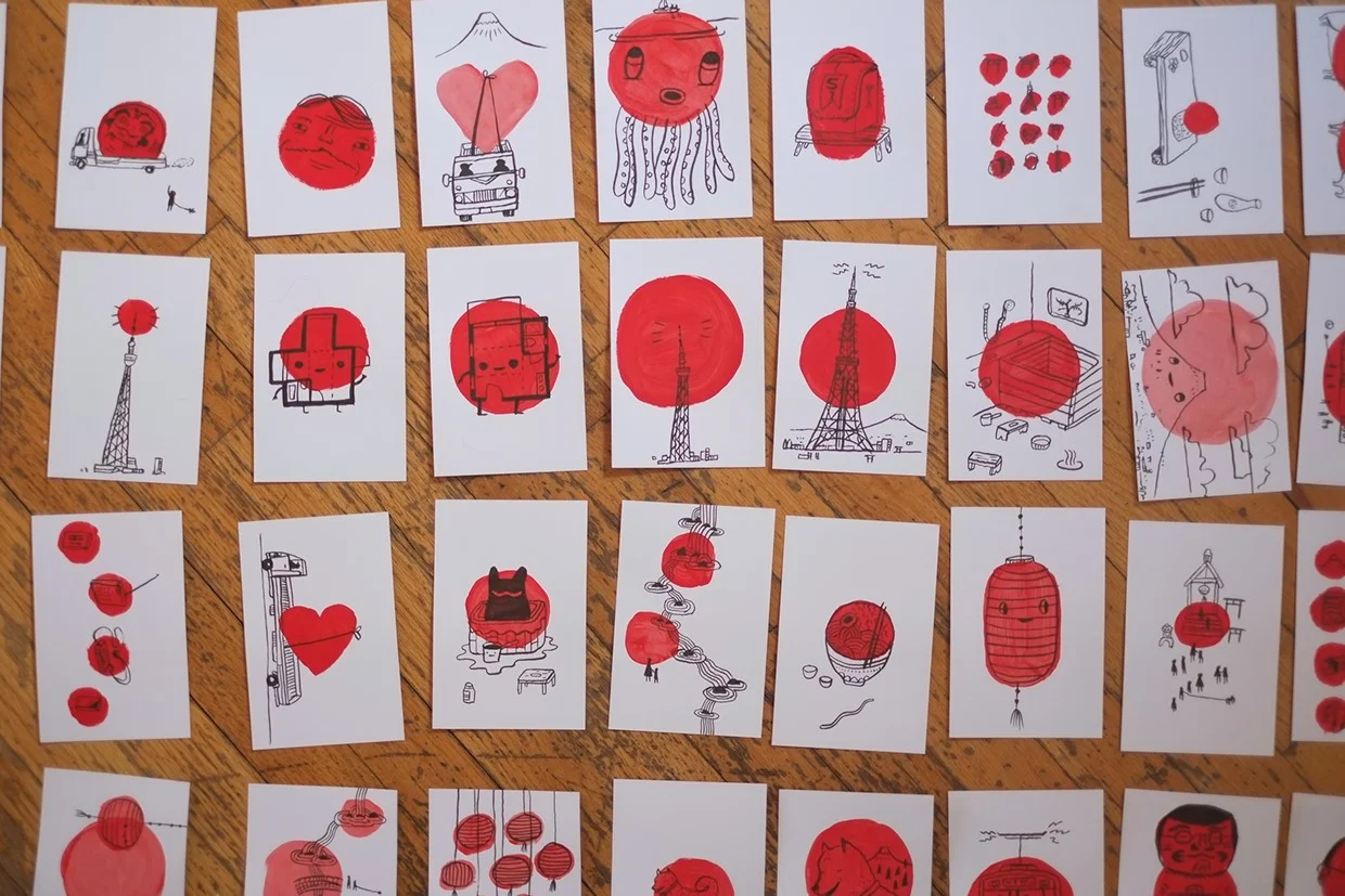  Some of the 175 original paintings I made for the Gutai Card box vending machine at the " Gutai Splendid Playground" exhibit at the Guggenheim.&nbsp; 