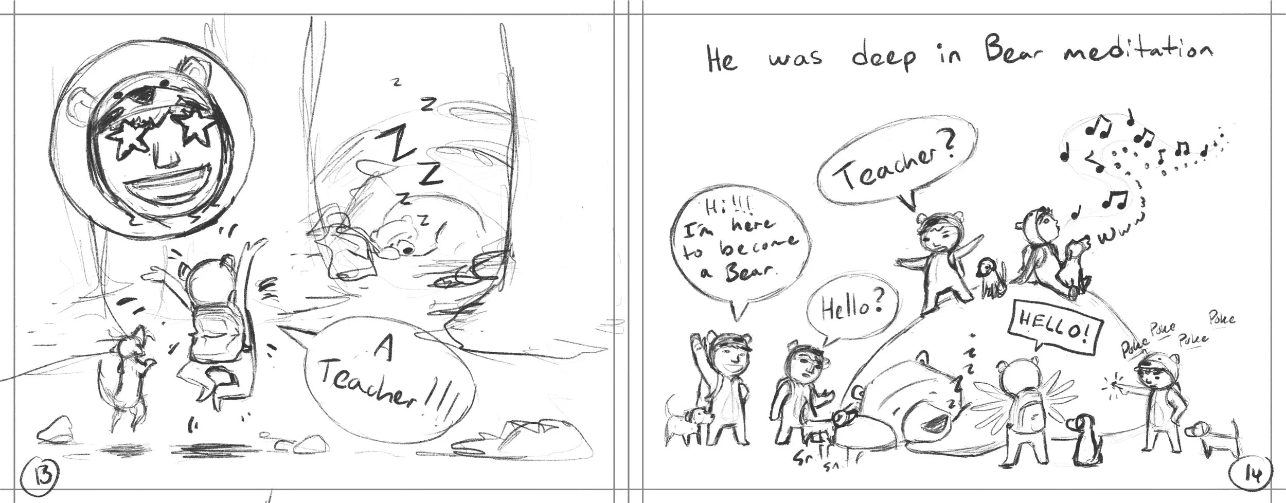 Bear For a Day: children's book rough pages 013-014