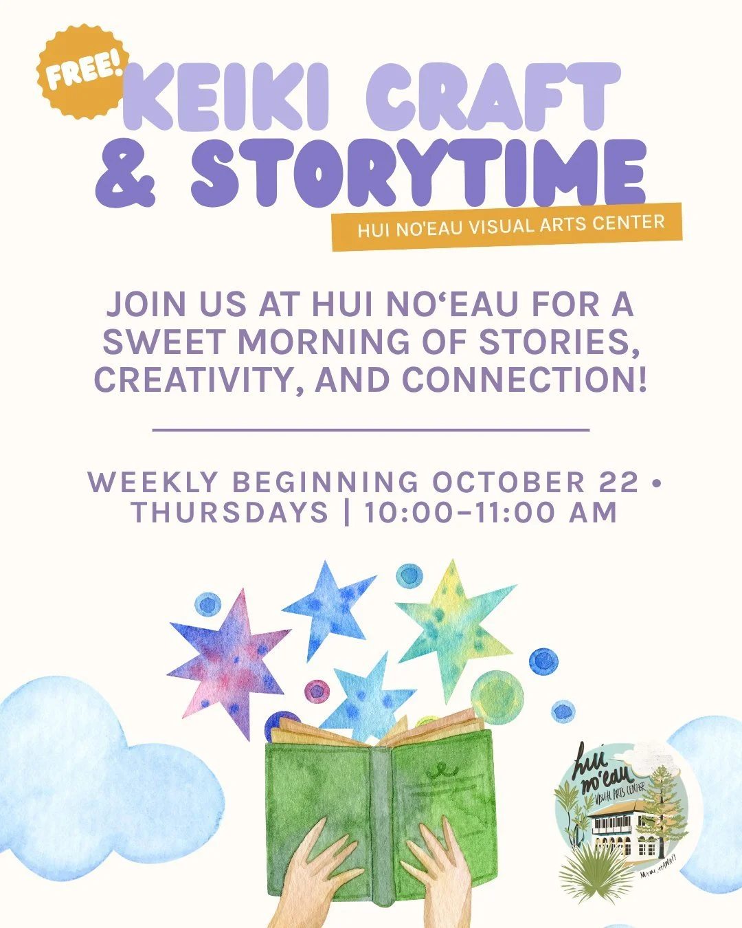 Join us at Hui No&lsquo;eau for a sweet morning of stories, creativity, and connection! Keiki Craft &amp; Storytime invites our littlest artists and their grown-ups to enjoy a story together followed by a fun, hands-on art activity inspired by the da
