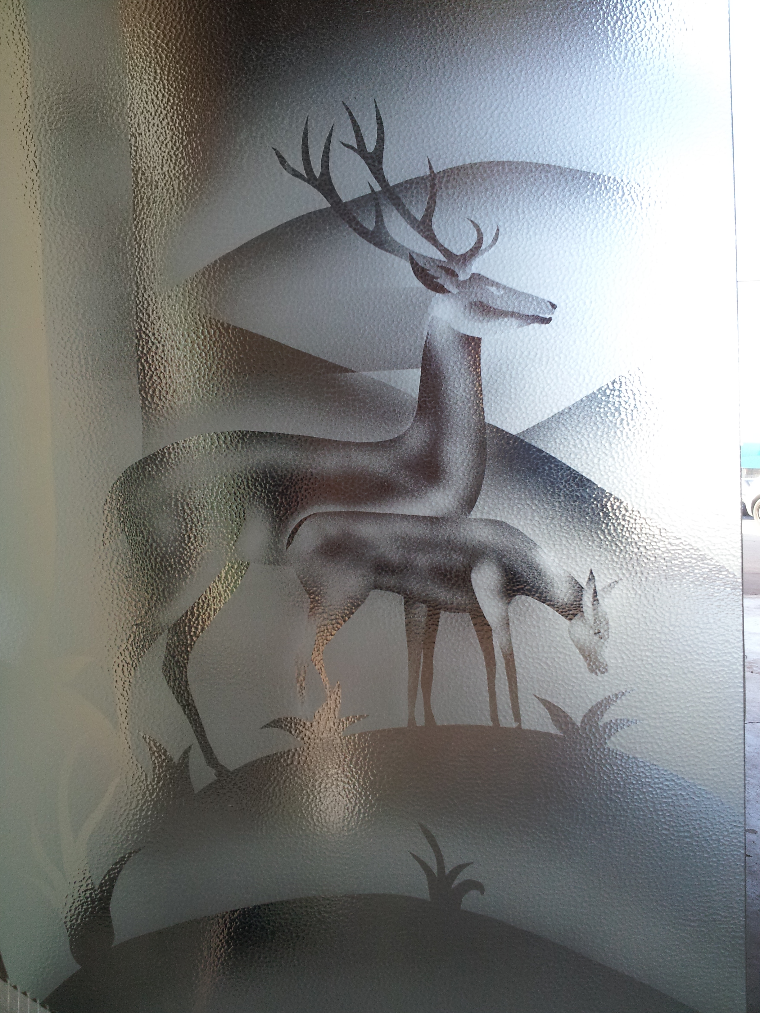sandblasted glass Deer design - 1950's style