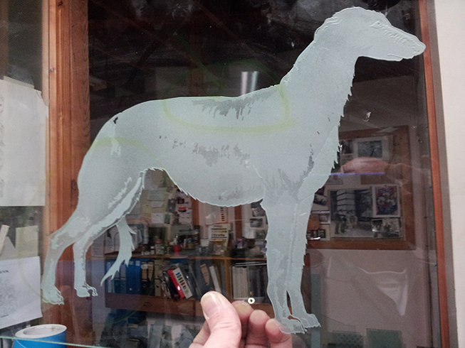 Detailed Sandblast on glass hound