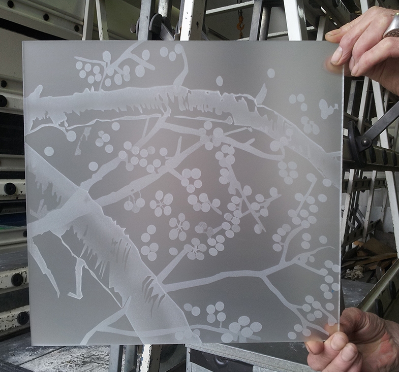 Cherry Blossom sandblast design on glass