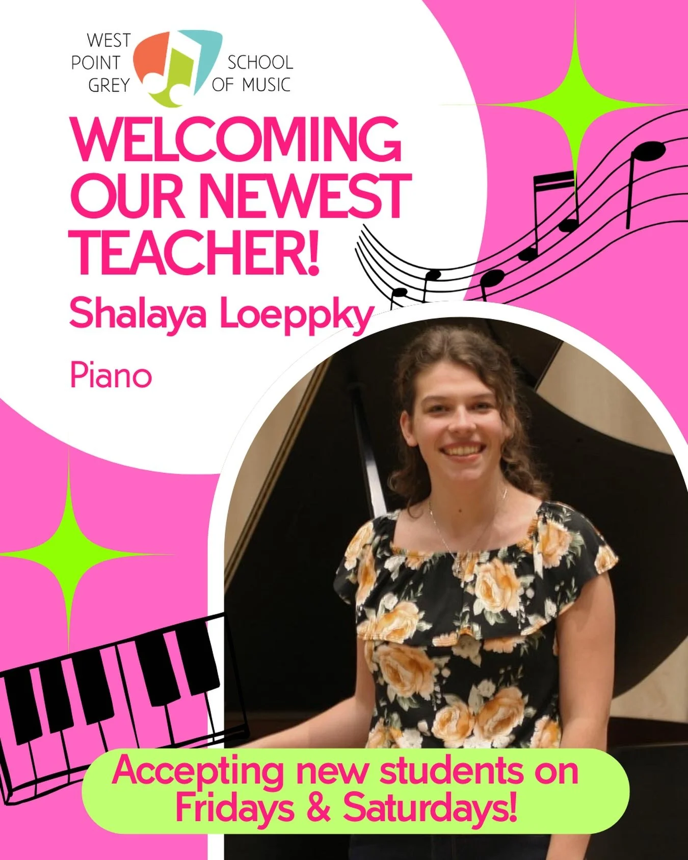 Thrilled to be offering Shalaya&rsquo;s lessons from our location on Broadway and Manitoba! Shalaya holds a Bachelor of Arts in Music from the University of Victoria and a Music Diploma from Douglas College. She is a Royal Conservatory of Music (RCM)