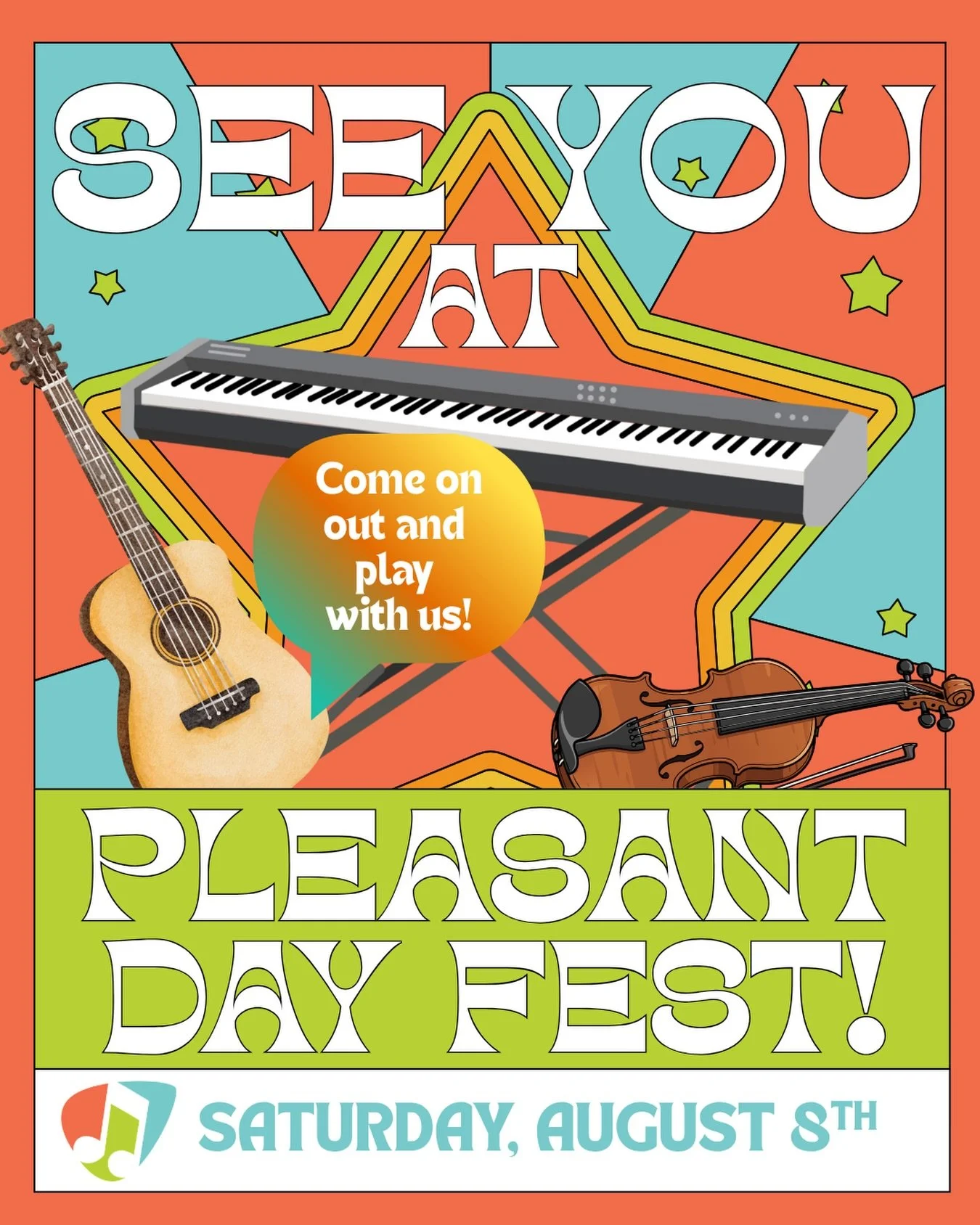 🎉 We&rsquo;re gonna be celebrating 10 years in Mount Pleasant with a booth at the Pleasant Day Festival on Saturday, Aug 8th! We would love to see you come out share your music - 2 weeks away! 🎶 🎹 🪉 🎻🎤🎺 🎸 #pleasantdayfest #musicschools @mount