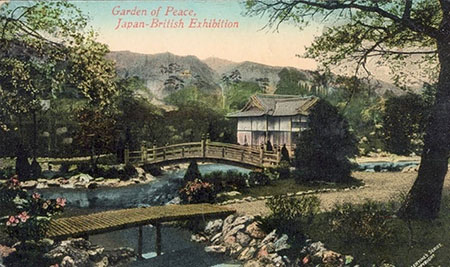 POSTCARD SHOWING THE ‘GARDEN OF PEACE, JAPAN-BRITISH EXHIBITION’.