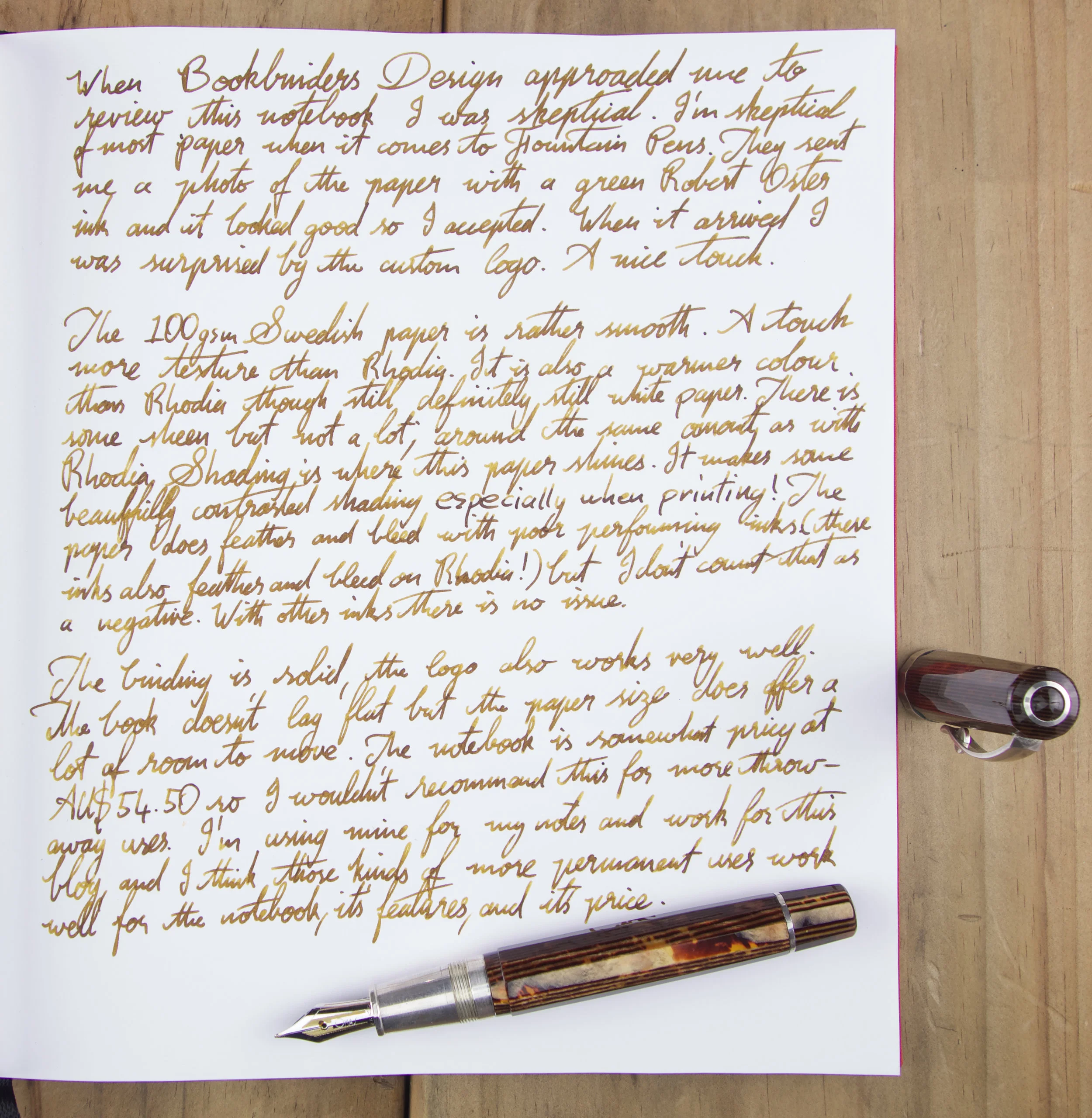 Hand-written review with KWZ Honey in an OMAS Paragon Arte Italiana Arco Celluloid with Silver trim