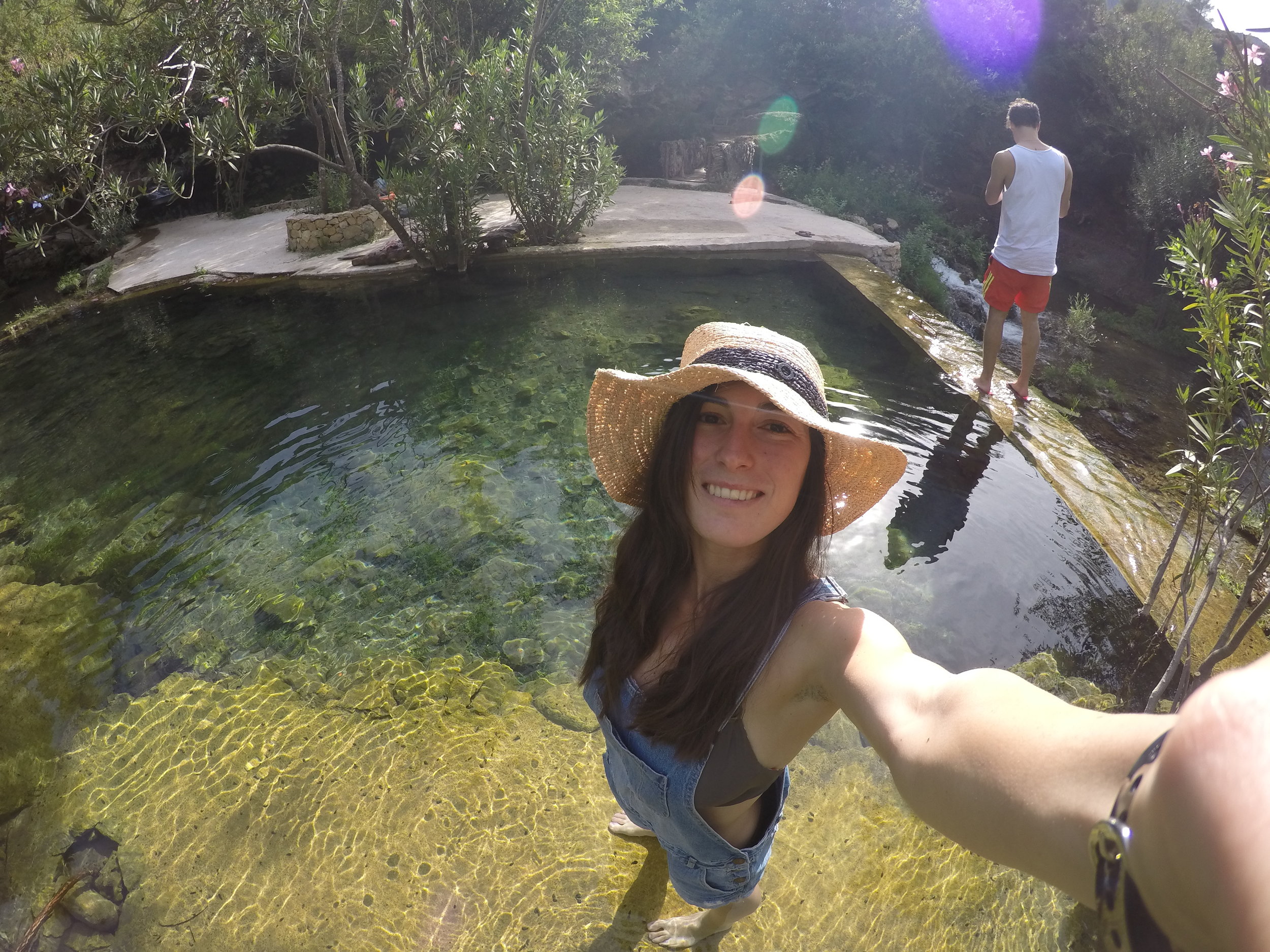 Wading in the freezing river that ran along the lodge