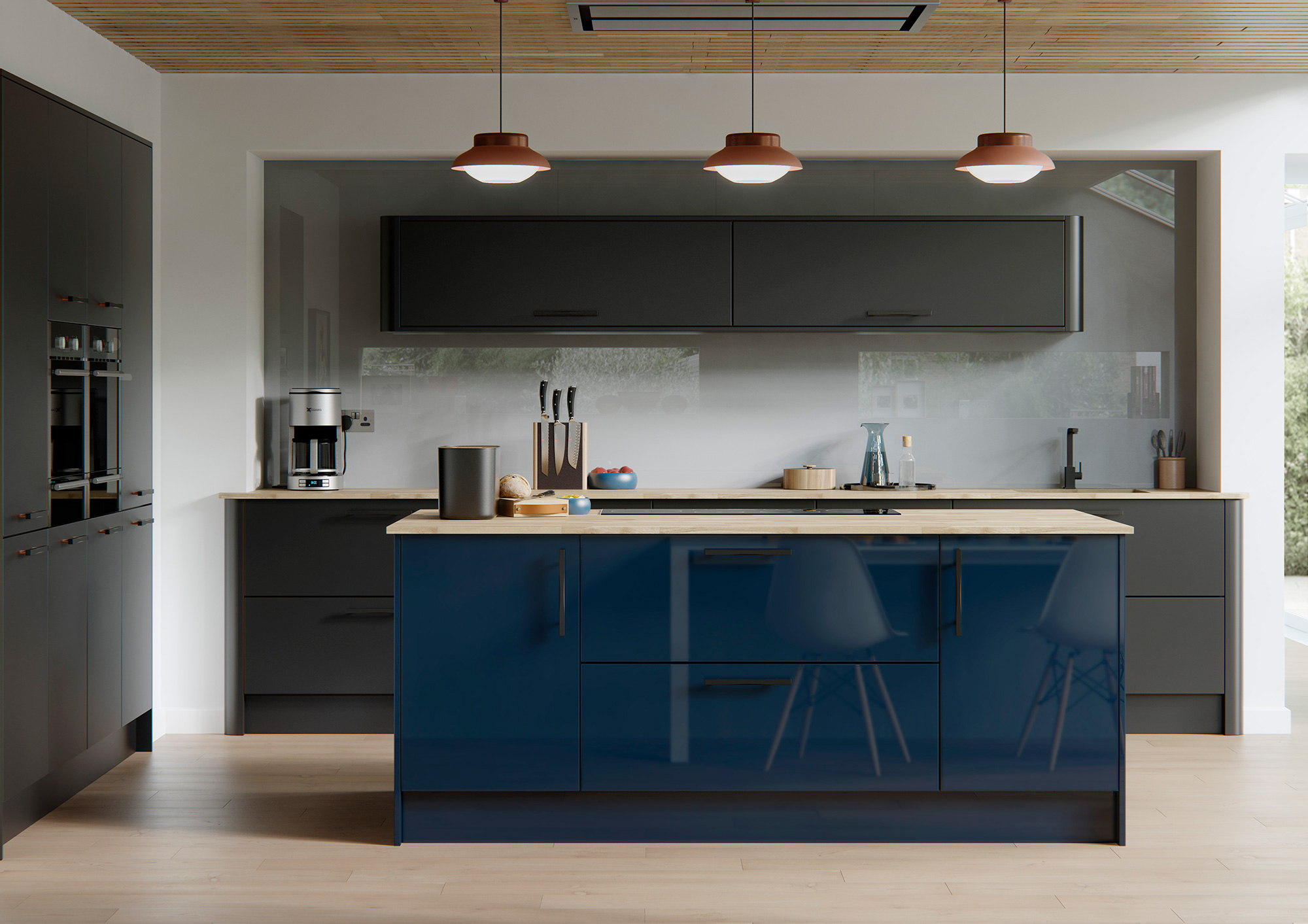 Dark blue and dark grey contemporary kitchen