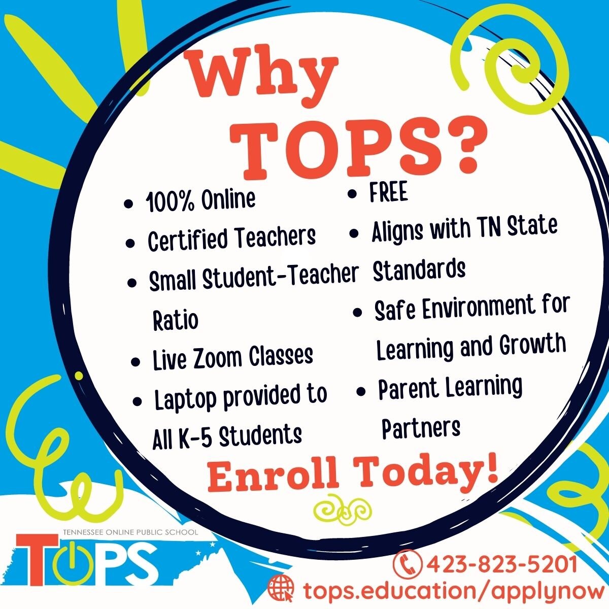 👩&zwj;👧&zwj;👦 Thinking about enrolling your child in an online school, but unsure where to start? TOPS has got you covered! 👨&zwj;🏫 Our online school is unlike any other - we offer live K-5 classes with certified teachers, follow TN State Standa