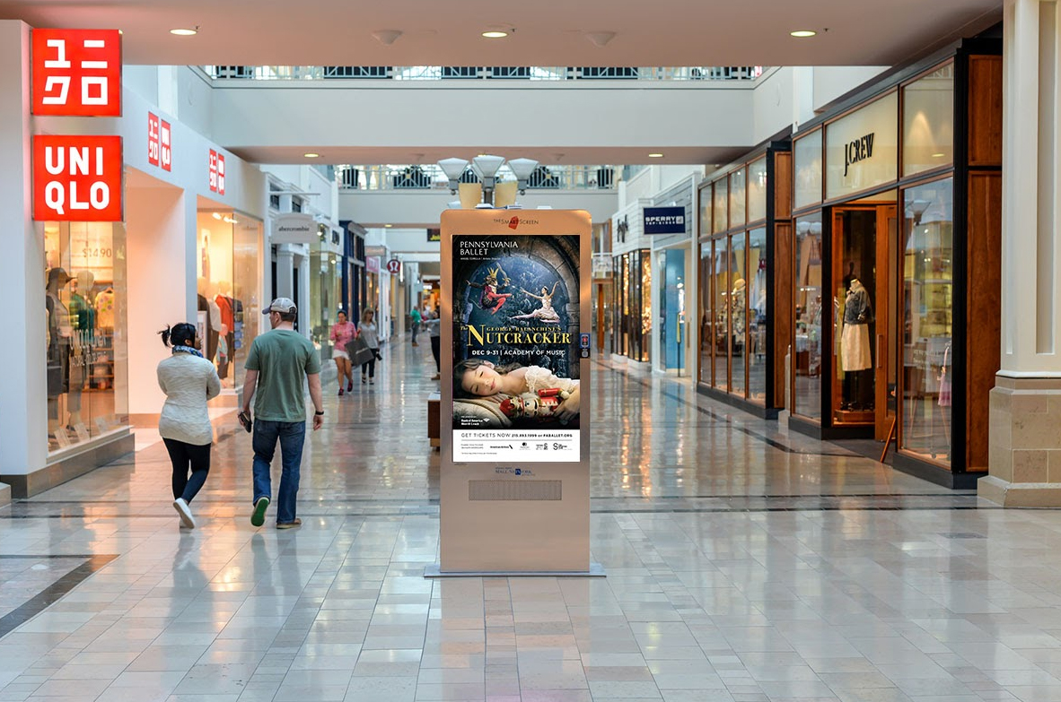 Digitally displayed a d in a shopping mall