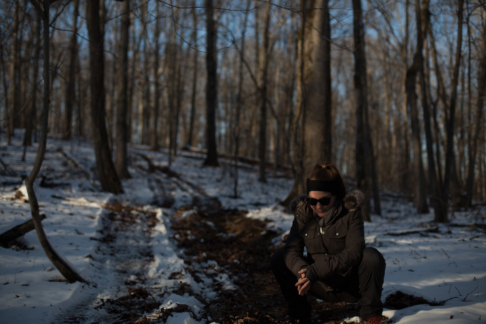 Squatting through light contractions on a hike