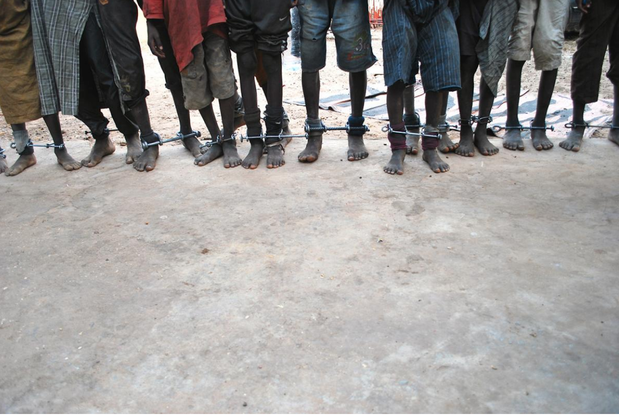 Boys between 6 and 14 years old were found shackled at a Quranic school in Senegal in February 2016, Photo by Boucar Aliou Diallo for Le Quotidian