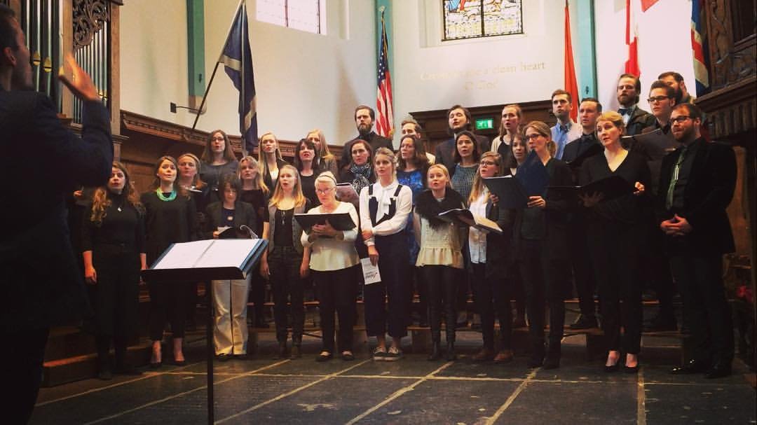 Helgi R. Ingvarsson conducting the Icelandic Choir of London, and the Icelandic Choir of the Netherlands, for their joint spring recital March 2016 at the English Reformed Church, Amsterdam.jpeg