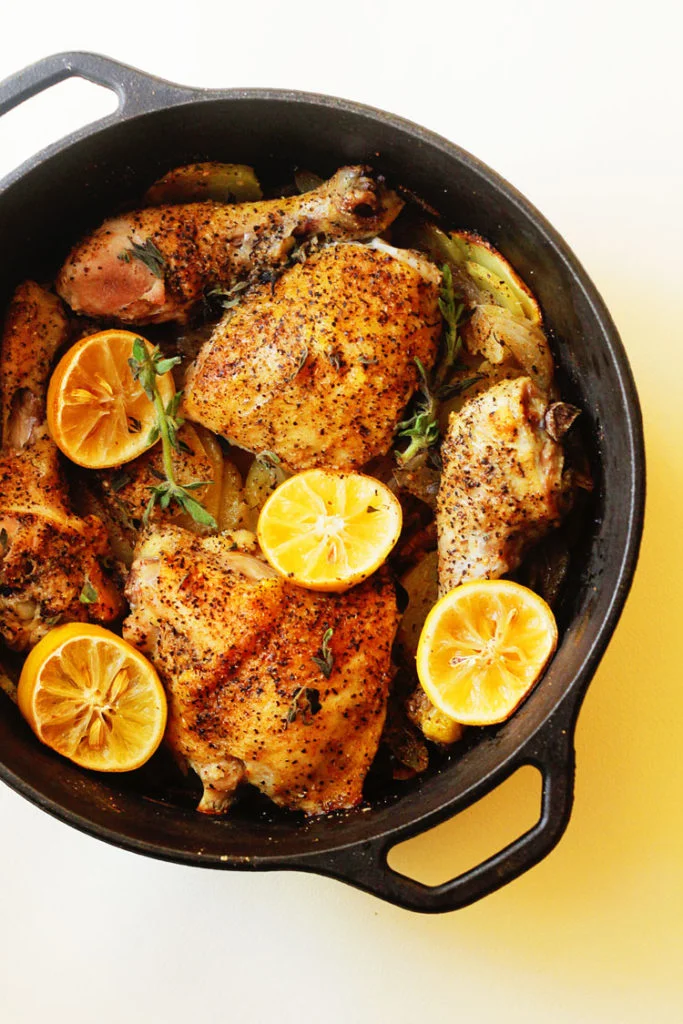BRAISED CHICKEN WITH GARLIC, LEMON, AND HERBS DE PROVENCE INFUSED SEA SALT