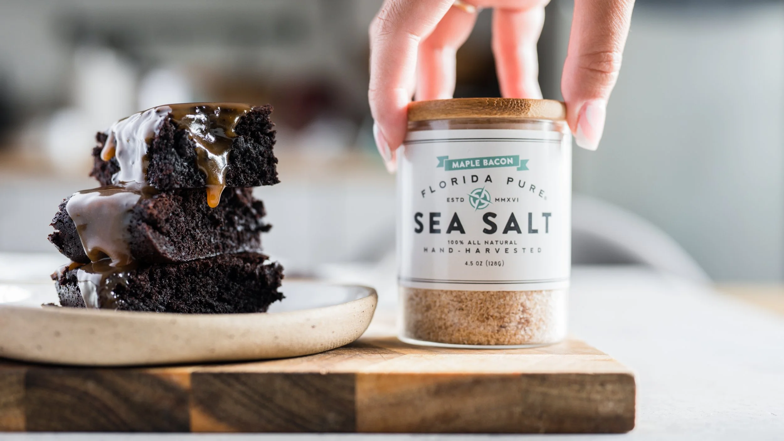 Chocolate Brownie with Maple Bacon Salted Caramel