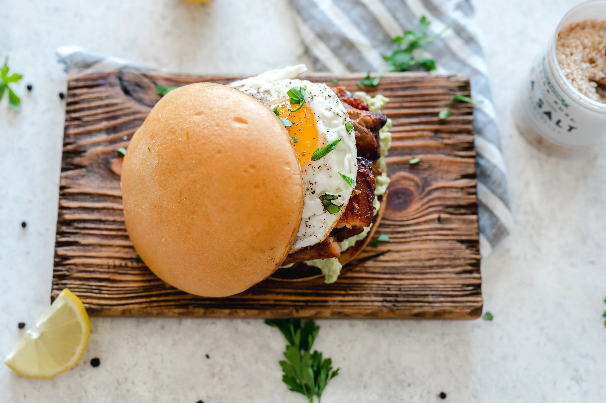 Roasted Bacon Burger with Maple Bacon Sea Salt