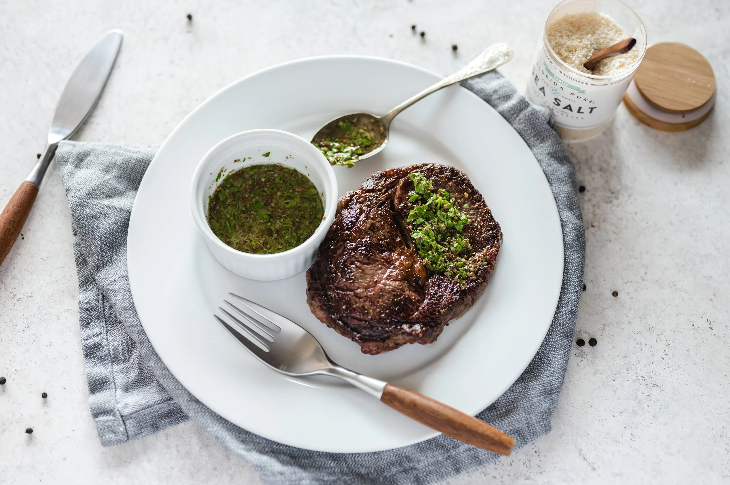 Rib Eye Steak with Chimichurri Sauce