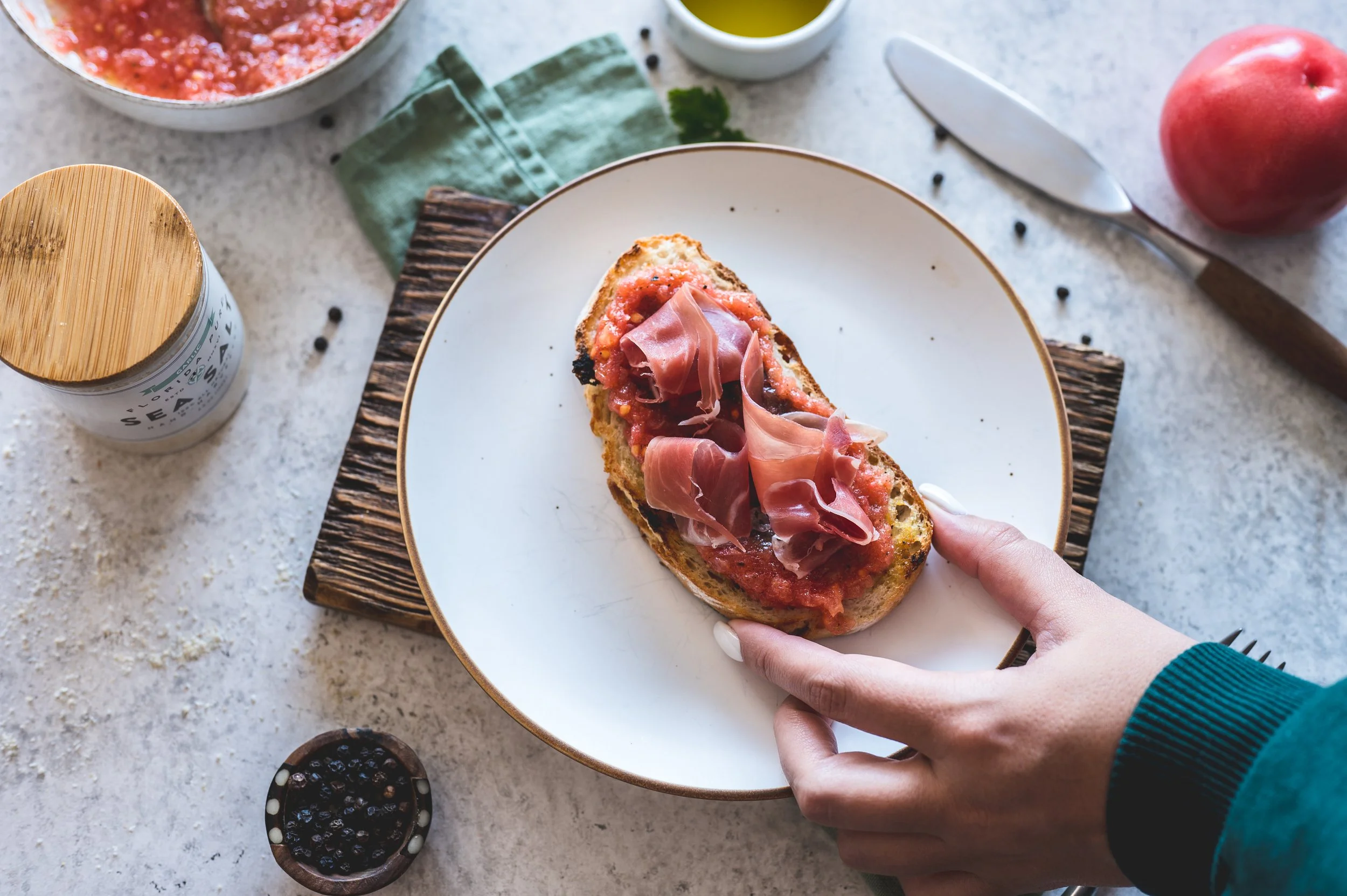 Pan Con Tomate and Jamon with Garlic Sea Salt
