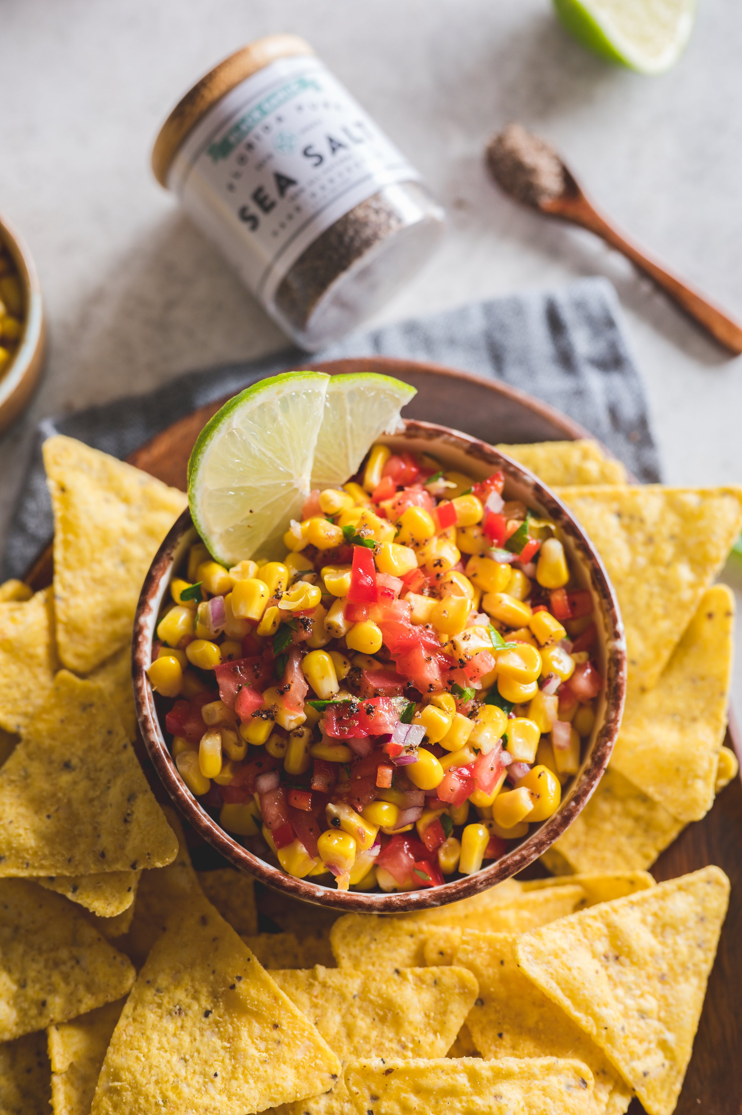 Corn Salsa Dip with garlic sea salt 