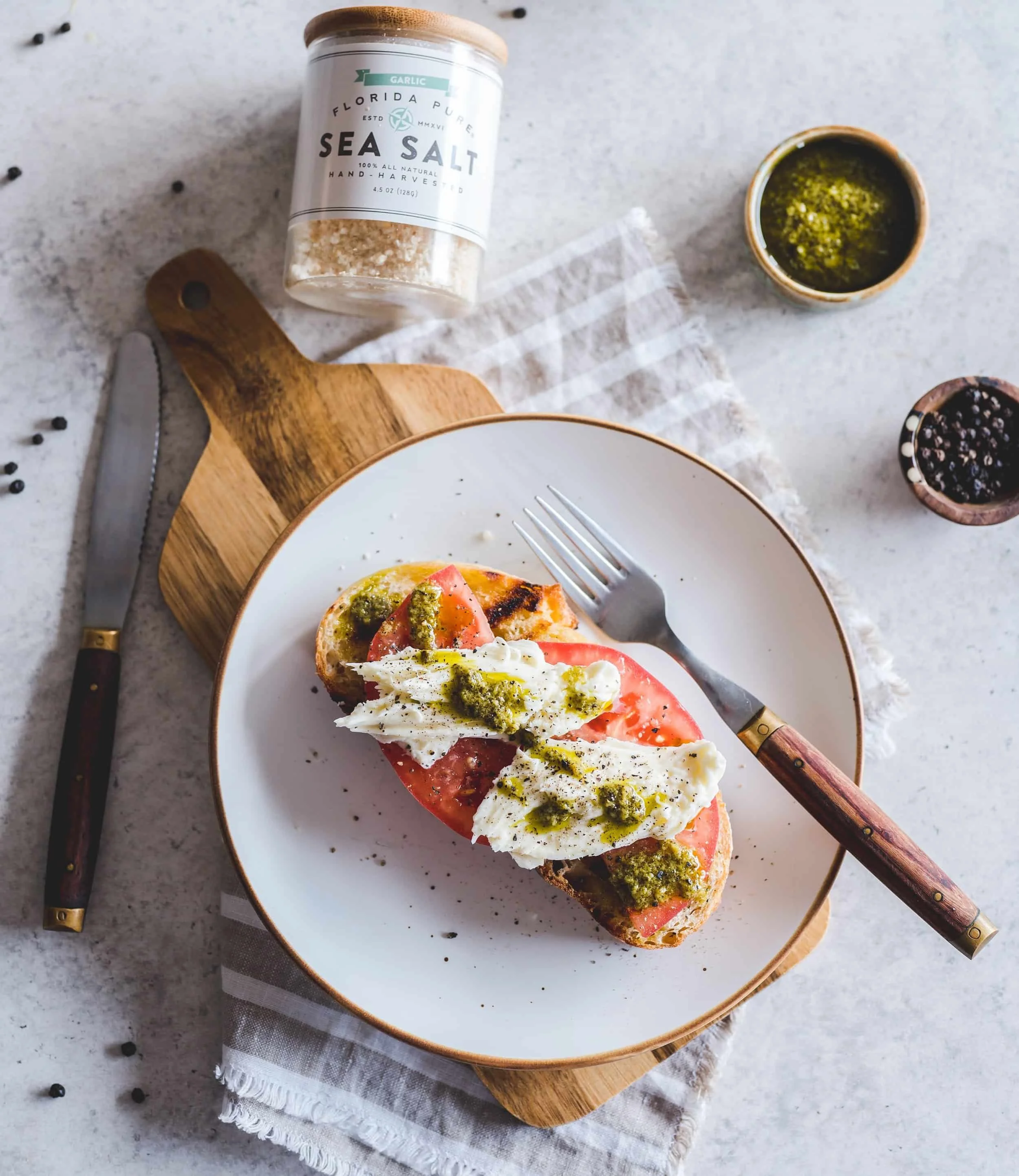 Caprese Toast with Garlic Sea salt 