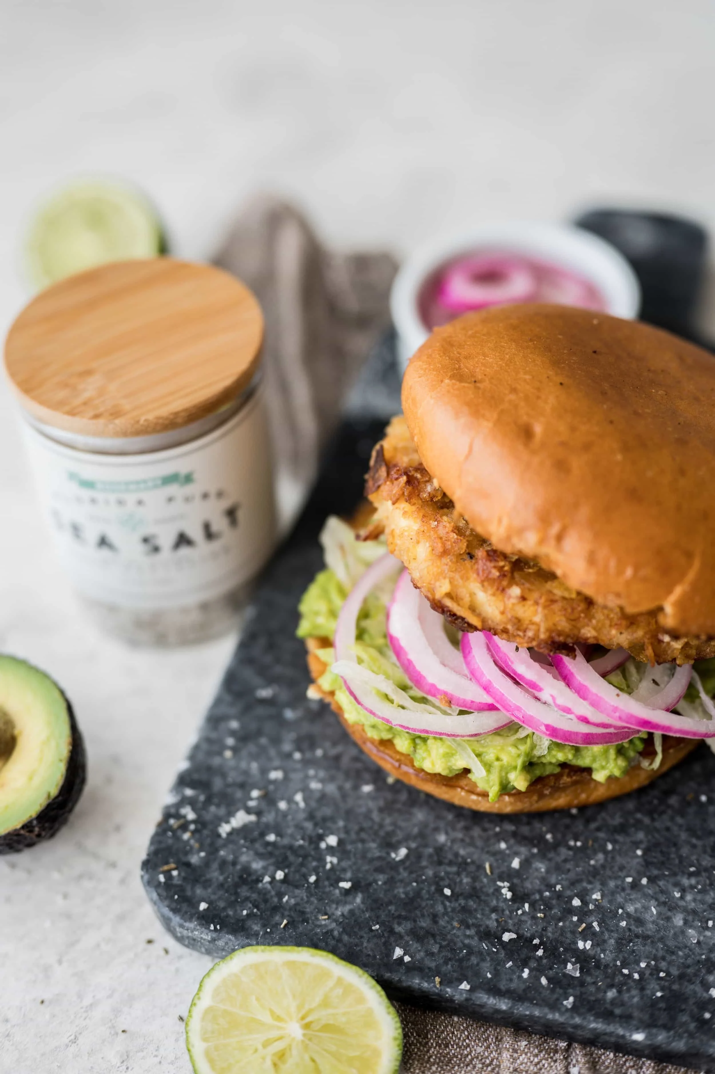 Crispy Chicken Burger with Rosemary Sea Salt 