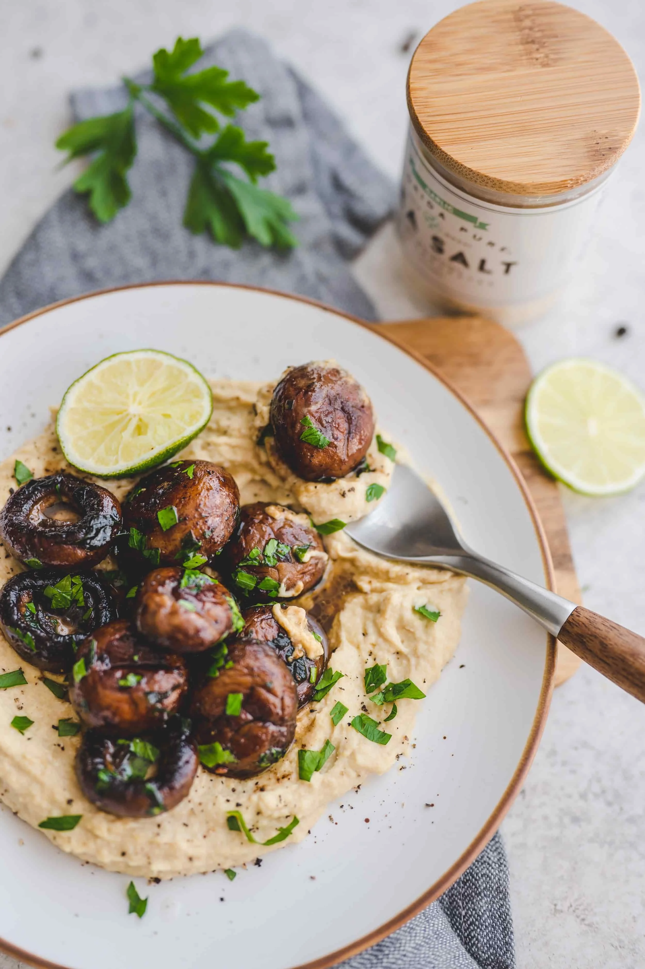 Garlic Butter Mushrooms and Hummus with Garlic Sea Salt 