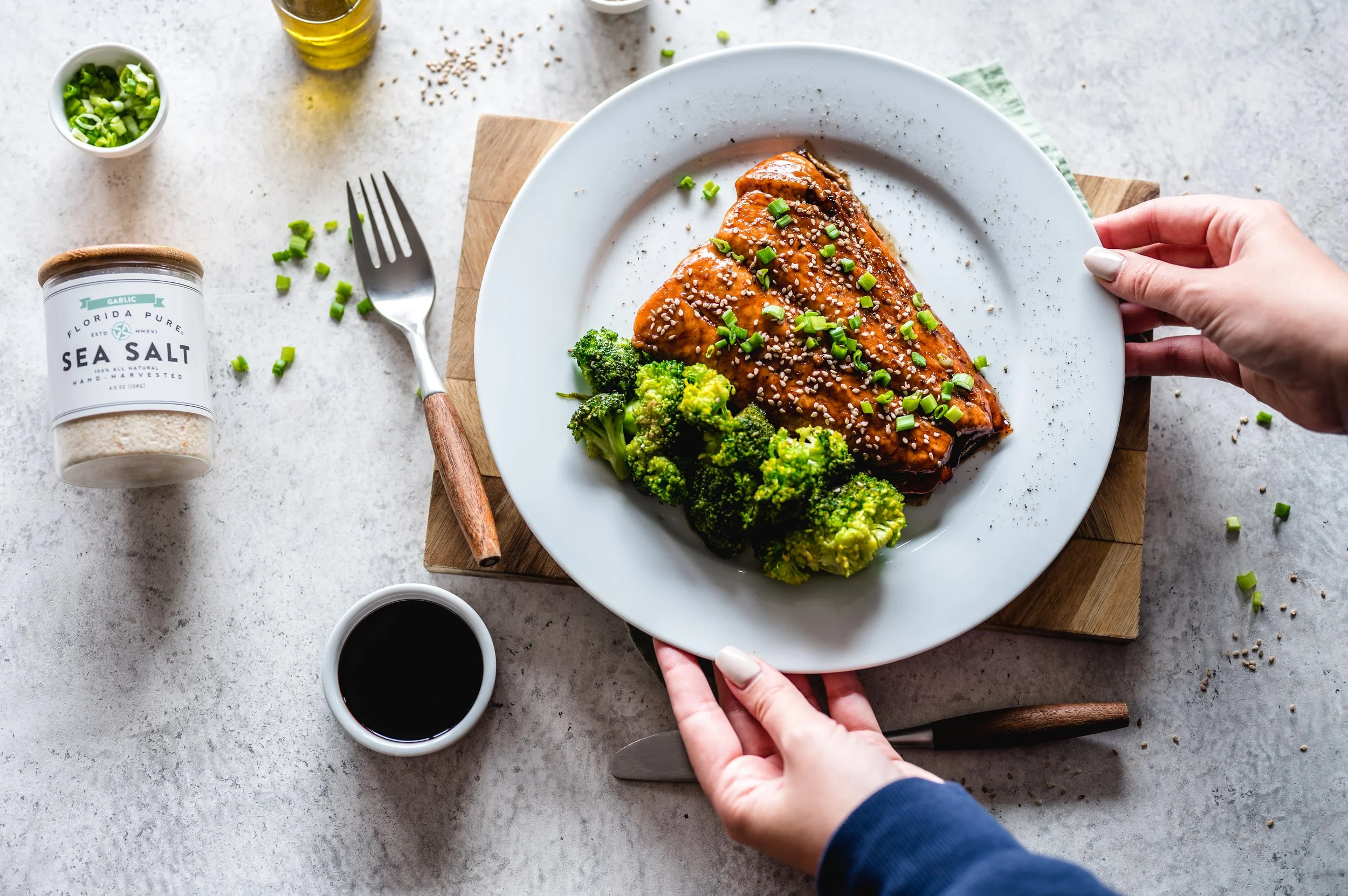 Honey Glazed Salmon with Garlic Infused Sea Salt