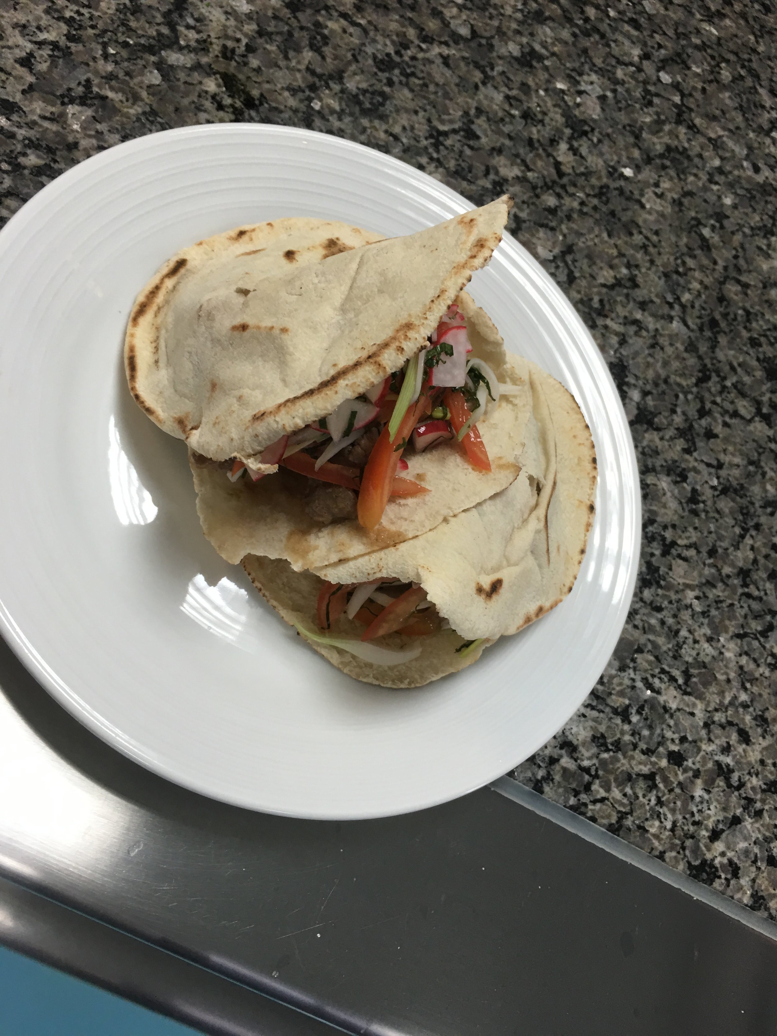 BEEF SHAWARMA WITH TOMATO, RADISH, AND ONION SALAD