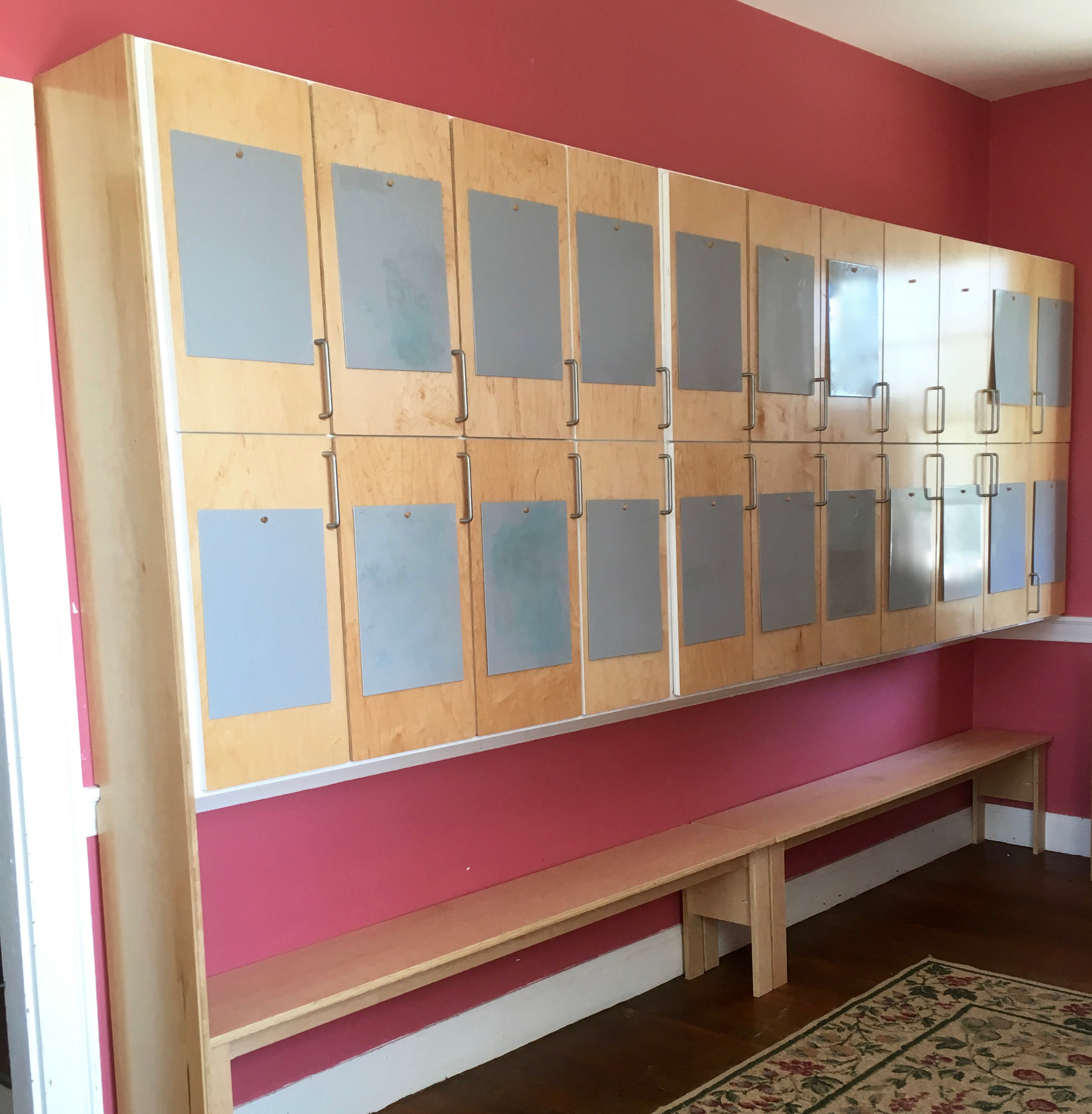 middle School lockers with custom benches