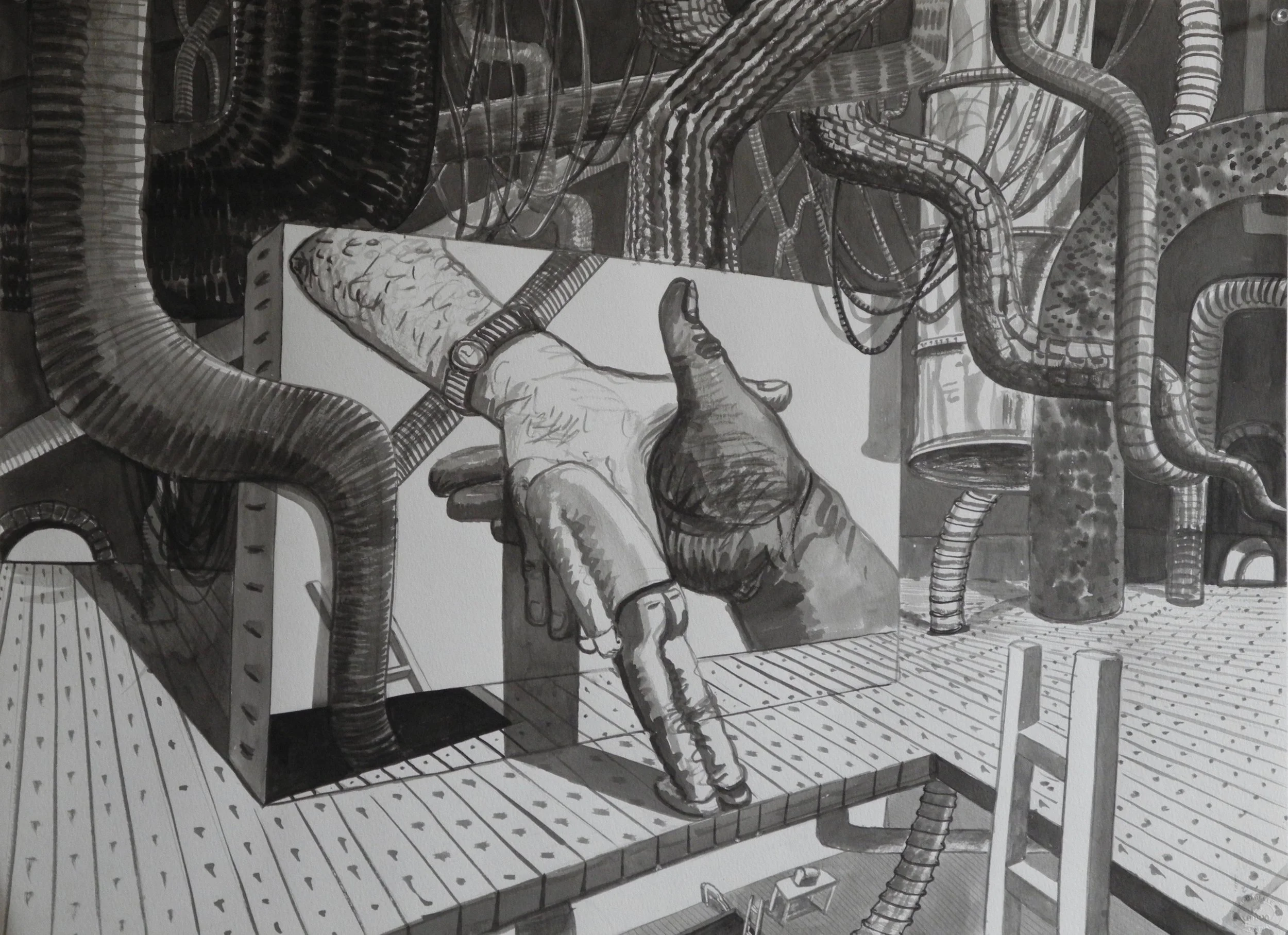 Can’t We All Just Get Along?, sumi ink on paper, 22x29, 1990’s