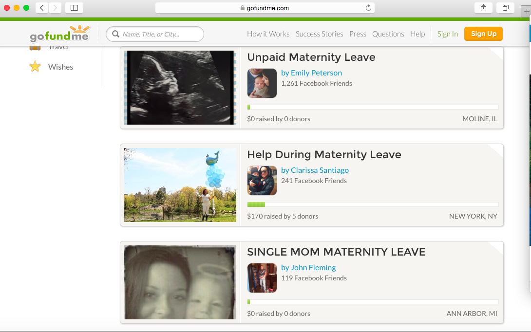 Three of the nearly 1300 maternity leave appeals on GoFundMe.