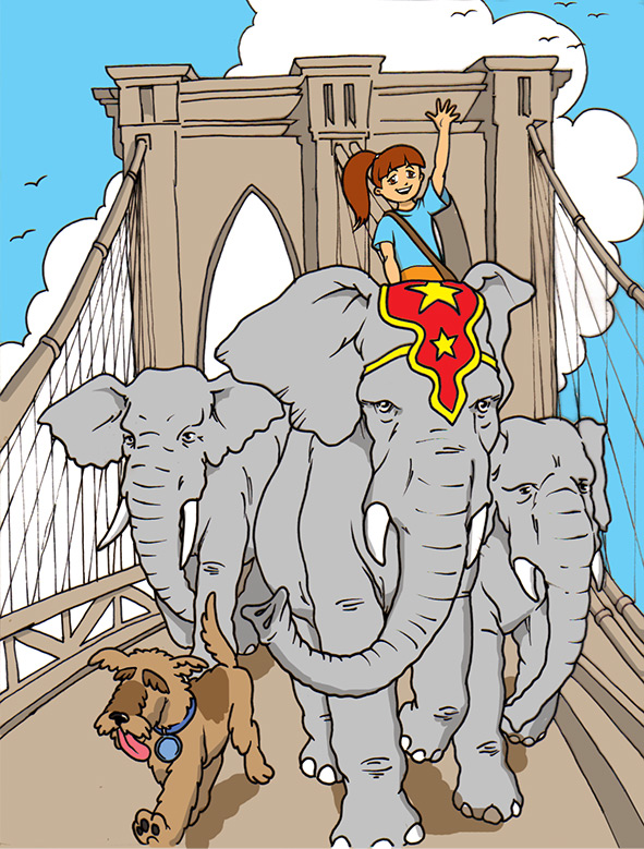 Skylar on an adventure across the Brooklyn Bridge