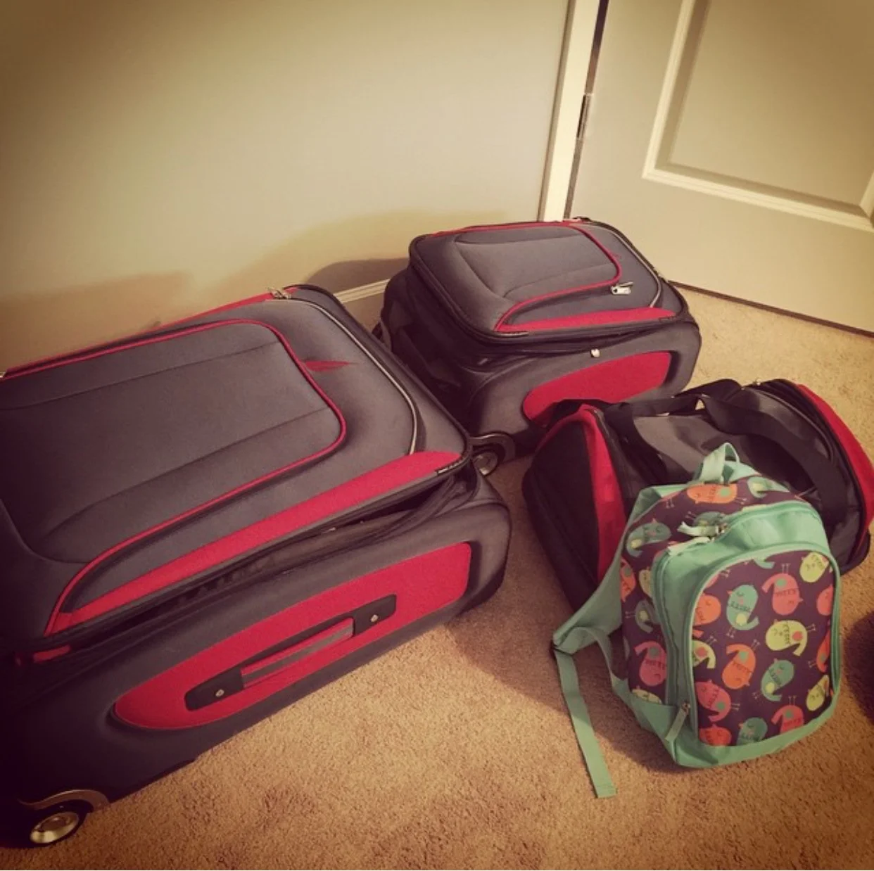 This is all we packed for a two week international trip for three people.