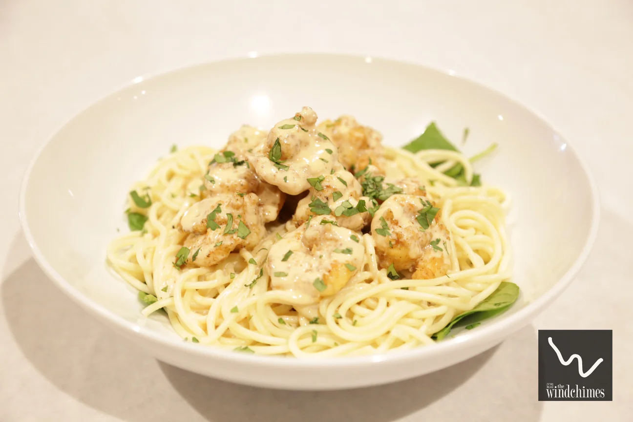 Menu Highlight ***Cajun Shrimp*** Lightly battered Cajun style shrimp on a bed of pasta noodles, fresh spinach, and the chefs special sauce.