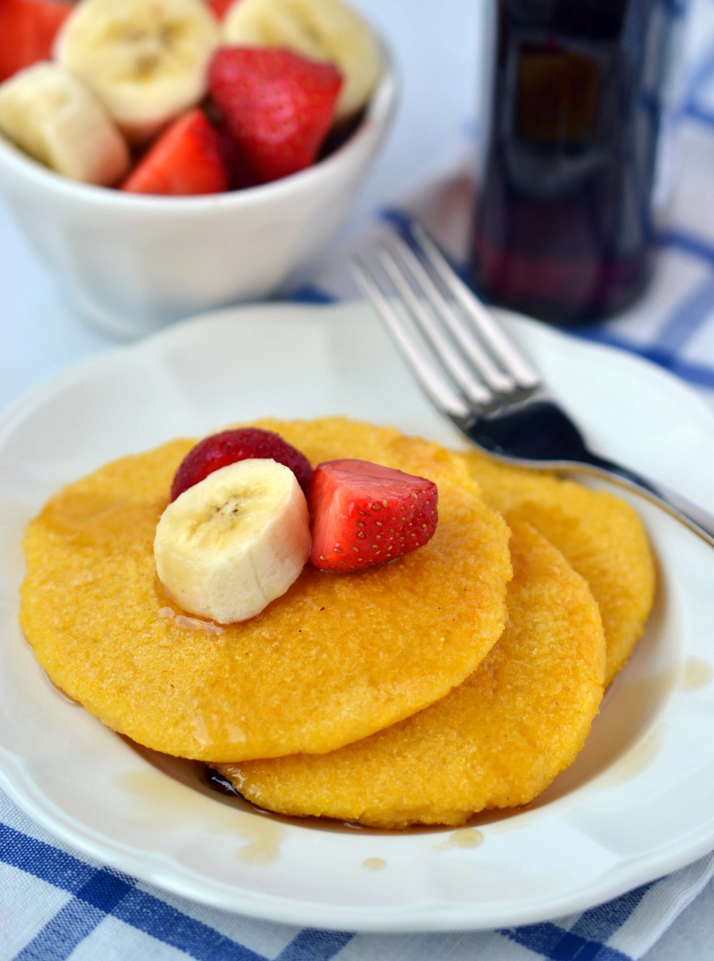 5 Minute Blueberry Cornmeal Pancakes