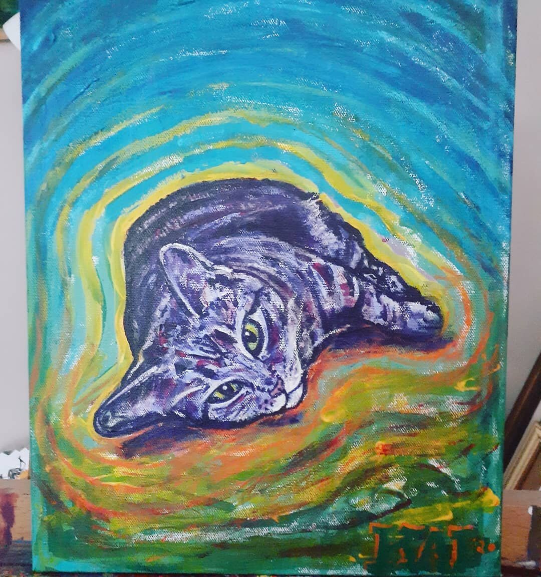 The other half for @patscousin 

#catsofinstagram #catportrait #artisfun #acrylicpainting #catpainting #pghart #kaidevenitch #artistforhire #vibe #auras #goodvibrations #awkwardpose #colors #ipaintcats #andotherthings