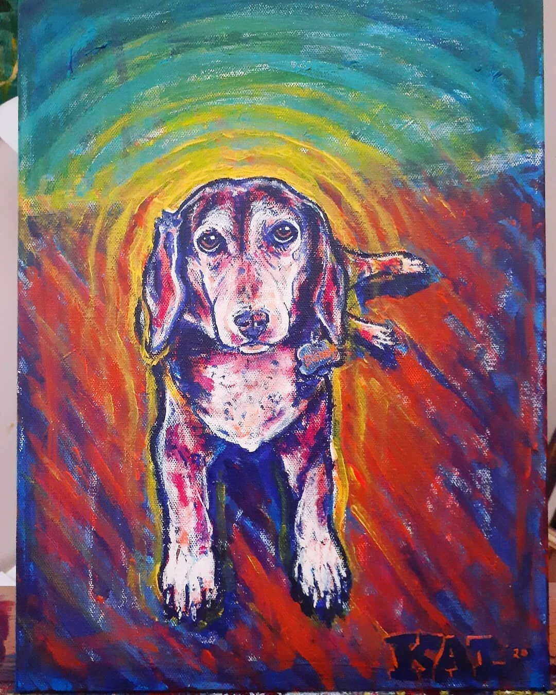A colorful portrait was requested, a colorful portrait was delivered! For @patscousin

#dogportrait #buddy #dogsofinstagram #pghart #acrylicpainting #colorful #auras #beaglemix #mansbestfriend #petportrait #artistforhire #kaidevenitch #doggo #allthec