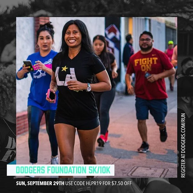 DODGERS FOUNDATION 5K/10K
.
Let's kickoff the fall #race season with a 5K/10K!
.
On Sun., September 29, we'll be #running the #hills of Dodgers Stadium for the @Dodgers oundation annual 5K/10K.
.
Be sure to use code &quot;HLPR19&quot; for $7.50 off r